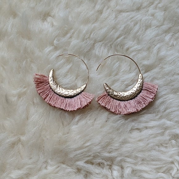 Jewelry - Pink tassel hoop earrings